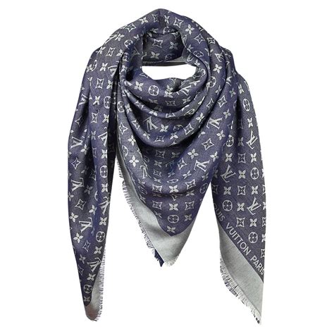 louis vuitton monogram scarf blue|Louis Vuitton checkered scarf.